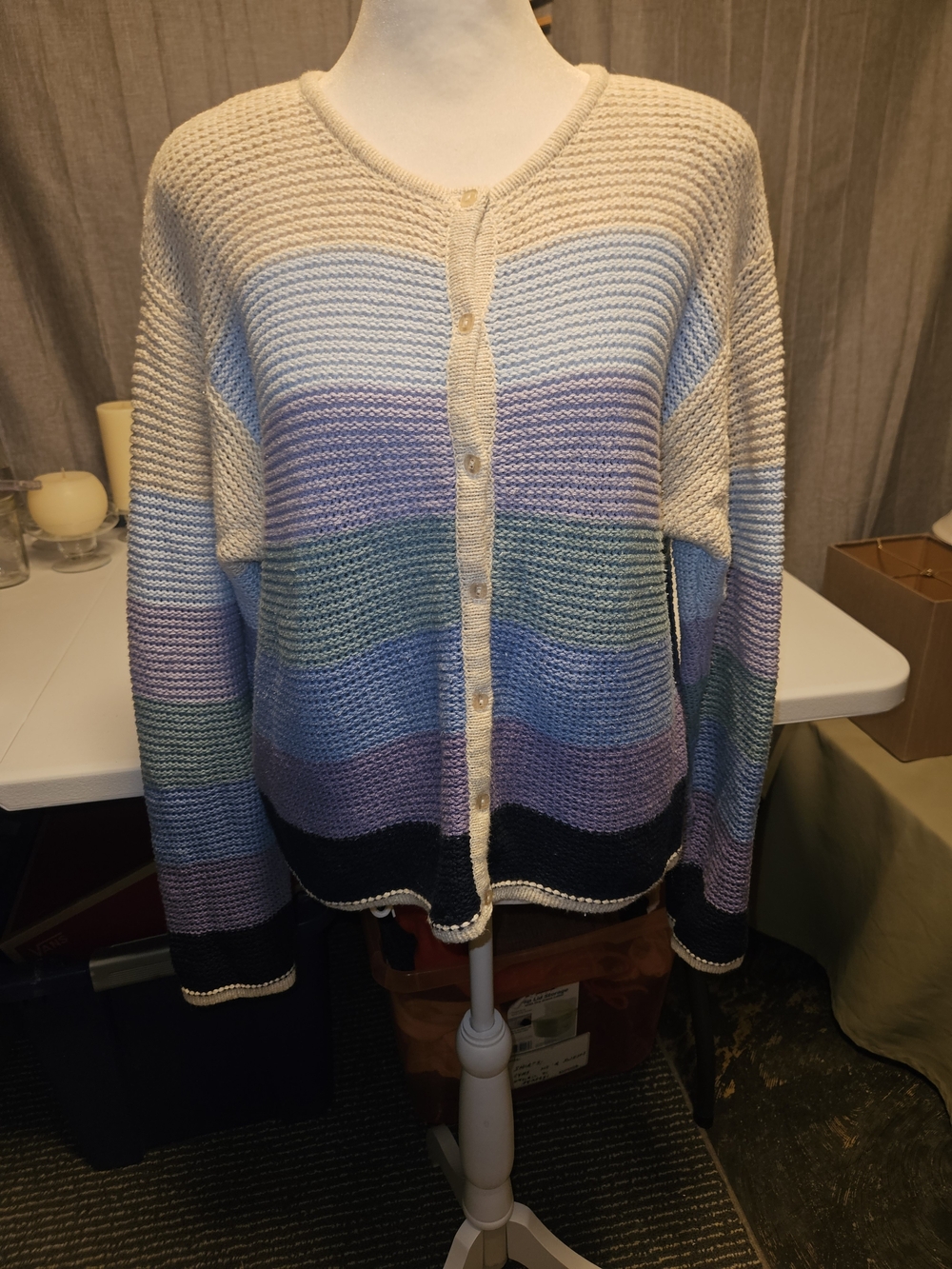 Pastel Striped Crew Cardigan Sweater - Multi Pastel